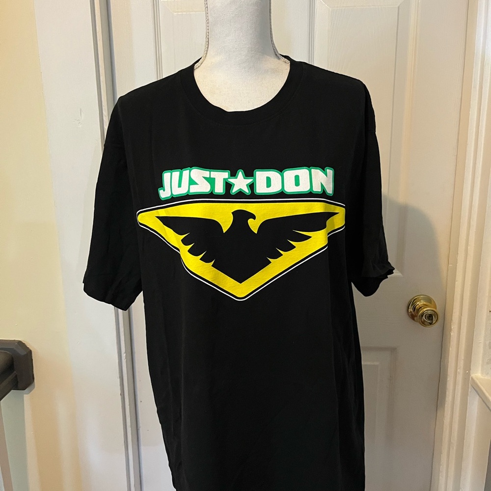 Just Don Black Tee with Vibrant Yellow and Green Design